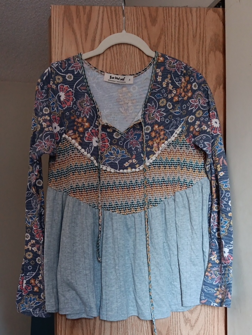 Three Bird Nest Blue Floral Patchwork Tunic with Heather Gray Skirt